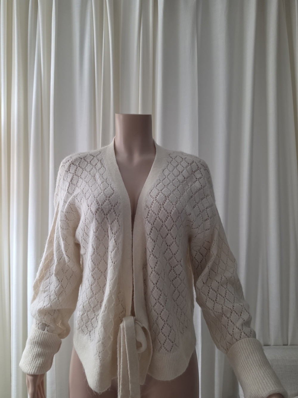 & Other Stories Paris Atelier Cream Pointelle Belted Cardigan Size M